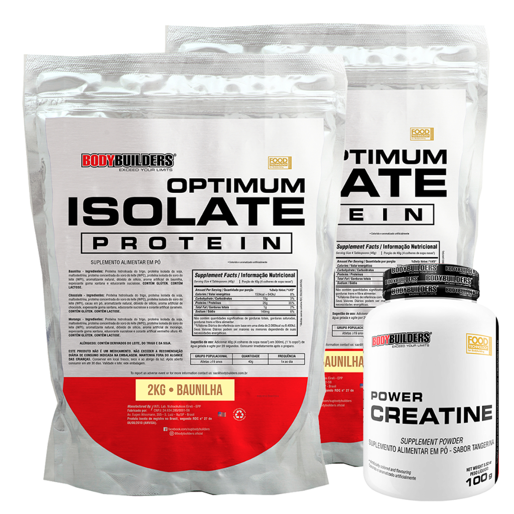 Kit 2x Optimum Isolate Whey Protein 2kg + Creatina 100g - Bodybuilders
