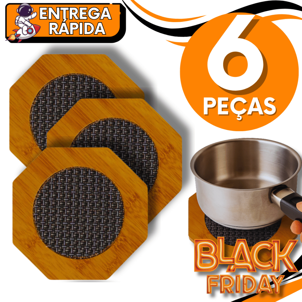Conjunto Kit 6 Descanso de Panela em MDF 14,5cm Protetor de Mesa Panela Protetor Redondo Panela Quente Utilidades Premiu