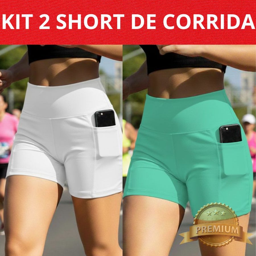 Kit Short Feminino Liso Legging Fitness Tecido Suplex 2 Bolso Lateral Academia, Corrida e Treino Sem Transparência Lanç em Oferta na Shopee