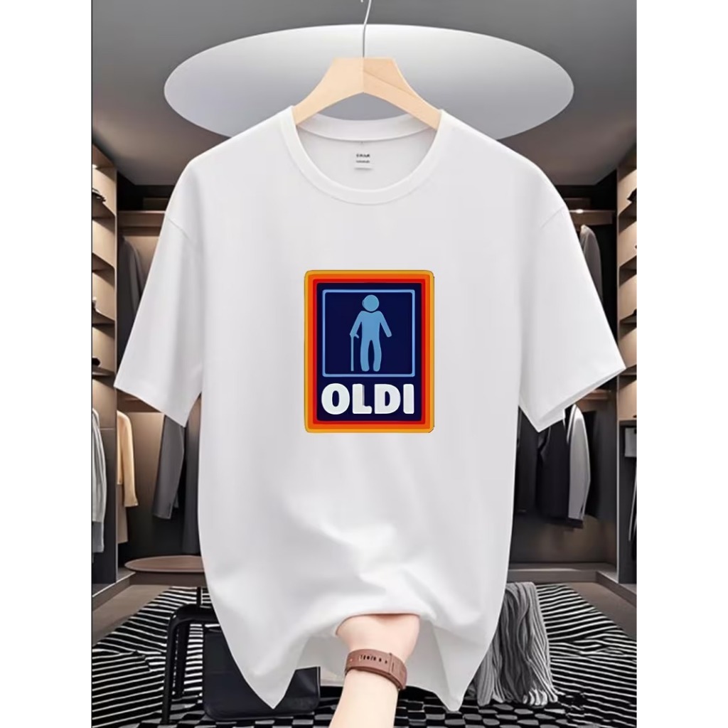 Camiseta Masculina com Logo OLDI Letras Brancas e Laranja Corte Regular para Uso Casual Academia