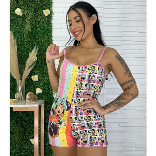 Pijama Macaquinho de Alça Regulável Personagem Virginia Ondinha Moda Feminina Para Dormir