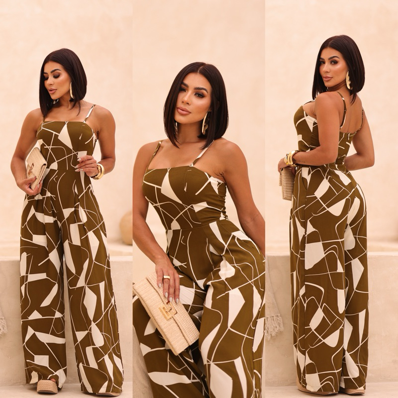 Macacão Pantalona Costa Fechada Estampado (Possui Forro e Bojo ) Moda Boutique em Oferta na Shopee