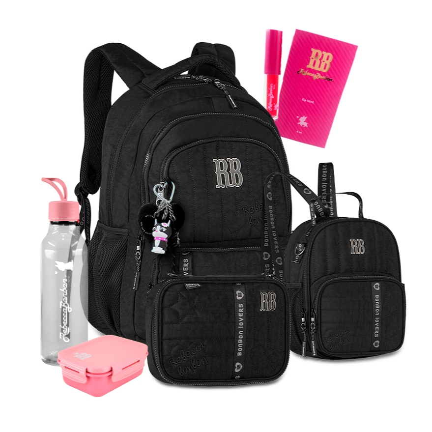 Kit Mochila Rebecca Bonbon RB Metalizado Costas Acolchoadas Com Estojo Box Escolar Lancheira Térmica em Oferta na Shopee