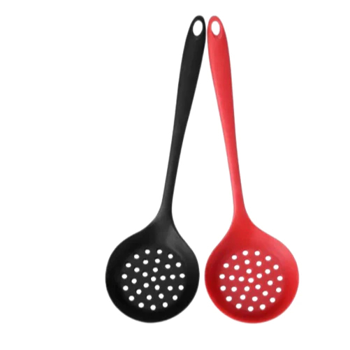 Escumadeira de Silicone Preta Vermelha Utensílio de Cozinha Resistente ao Calor Antiaderente