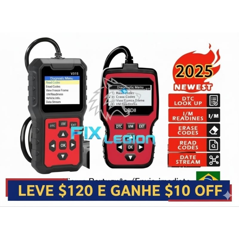 Scanner de Carro leitor Apaga código de Erros Obd2 Dct Universal V519 ou EML FixLegion 2026
