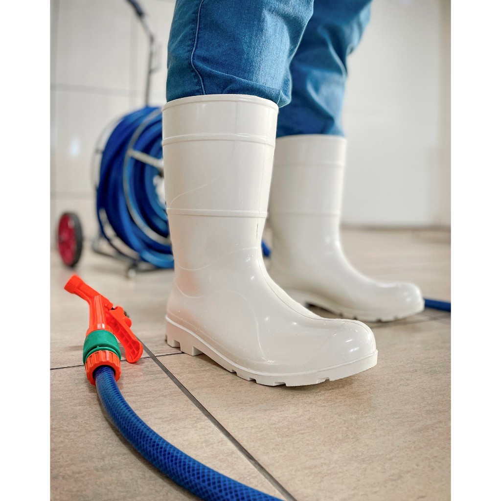 Bota PVC  Branca Chuva Açougue Limpeza Motoqueiro Impermeável ENVIO IMEDIATO em Oferta na Shopee