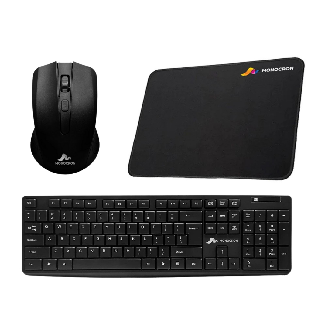 Kit Teclado e Mouse Sem Fio Wireless e Mouse Pad ABNT-2 USB 2.4GHz Teclado Numerico Monocron