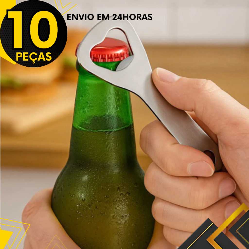 Kit 10 un - Abridor De Garrafa em Aço Inox para Bar Lanchonete Restaurante Eventos e Chá Bar