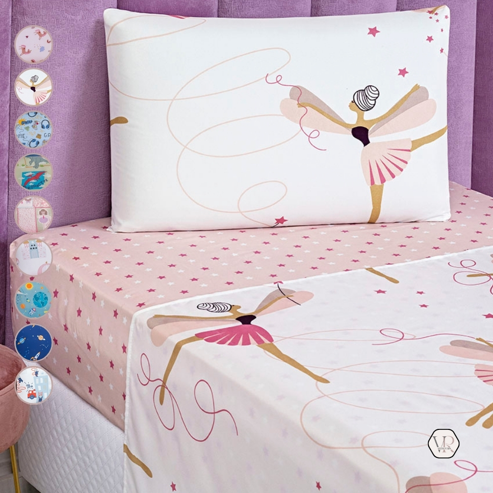 Jogo de Lençol Infantil Cama SOLTEIRO 3 Peças Estampado