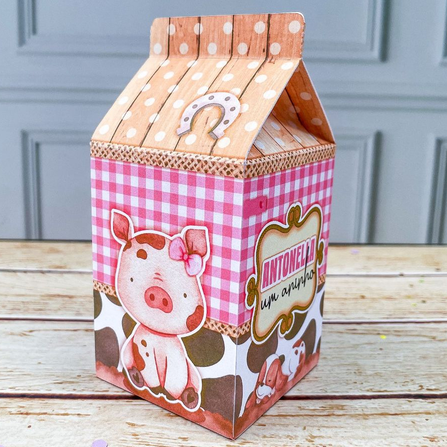 Caixa Milk FAZENDINHA ROSA | Personalizados | Lembrancinhas | Caixinhas Personalizadas | Pronto para Montar