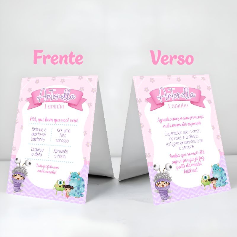 Plaquinha de mesa - Montros sa personalizado - enfeite monstros sa - centro de mesa Monstro S.A - agradecimento