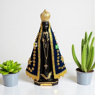 Imagem Nossa Senhora Aparecida Manto Bordado em Gesso Premium 45cm