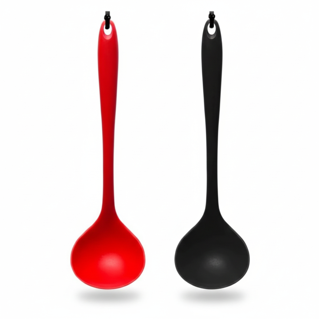 Concha de Silicone Preta Vermelha Utensílio de Cozinha Resistente ao Calor Antiaderente