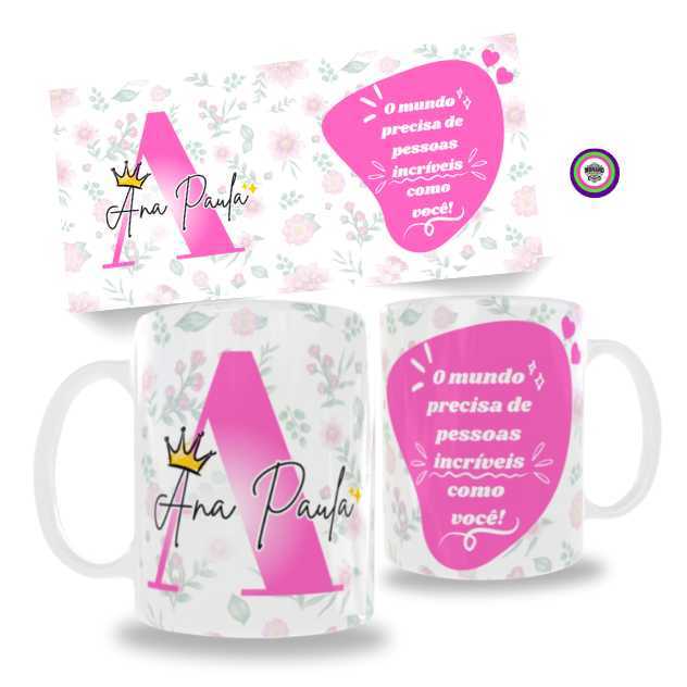 Caneca Personalizada Floral Rosa Presente Madrinha/Mãe/Amiga (Escolha a sua inicial e o nome)
