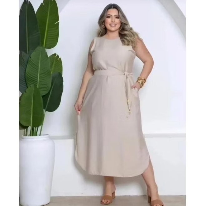 Vestido Elegante Detalhe Cinto Removível Moda Feminina Confortável Caimento Leve e Moderno Tecido Viscolinho
