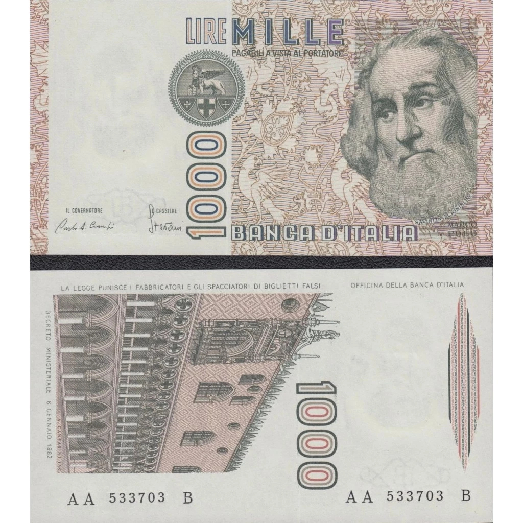 Cédula Itália 1.000 Liras Flor de Estampa