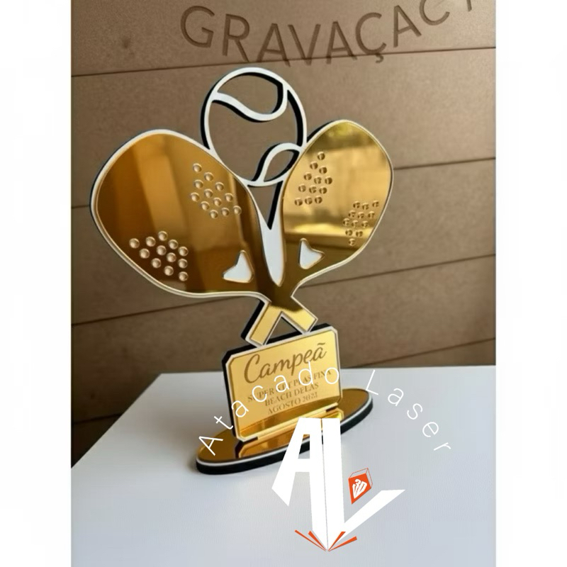 Kit Troféu Personalizado Beach Tennis - MDF com Acrilico espelhado kit personalizado
