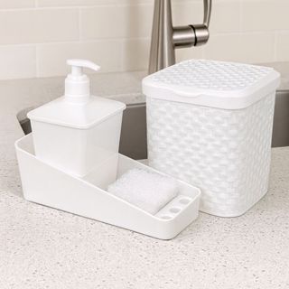 Kit lixeira 4L para pia com porta detergente bucha para cozinha area de lazer lixo cor Branco em Oferta na Shopee