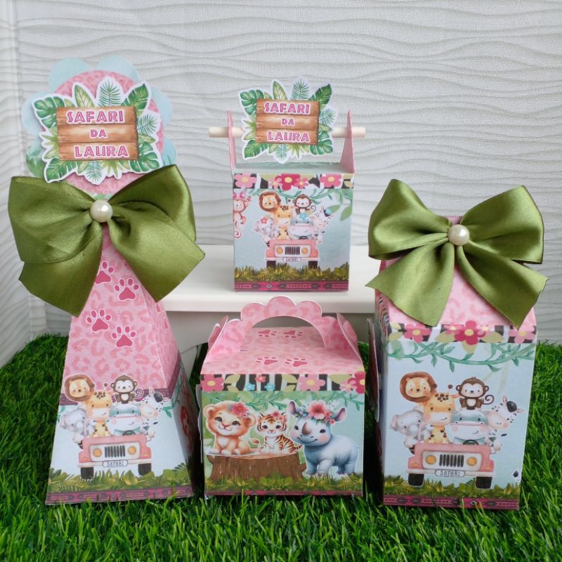 KIT LEMBRANCINHA PERSONALIZADA SAFARI MENINA/ CAIXINHA LEMBRANCINHA DE ANIVERSÁRIO/ FESTA INFANTIL