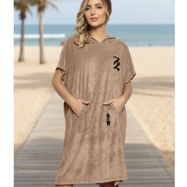 Poncho Premium Atoalhado Roupão Toalha Surf Natação Cor Areia Tam P