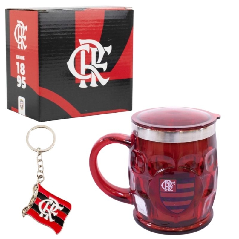 Caneca Térmica Com Tampa 500ml Mais Chaveiro- Flamengo