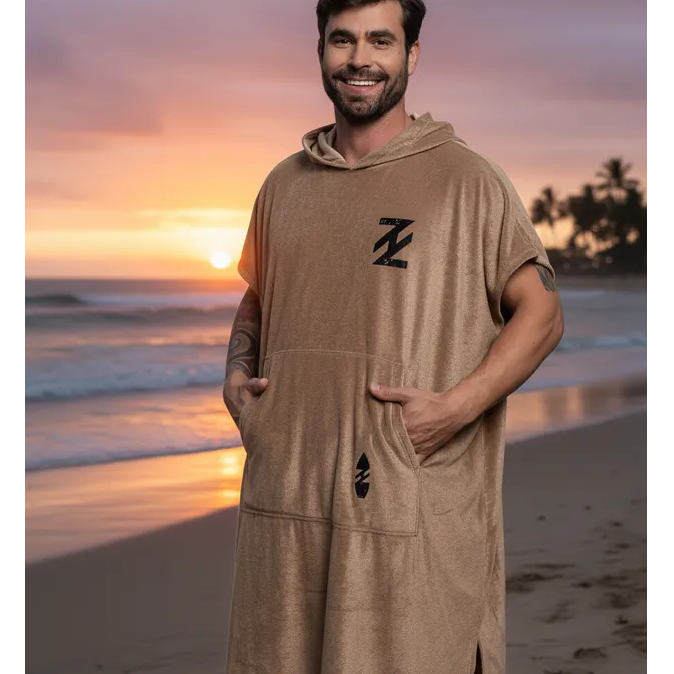 Poncho Premium Atoalhado Roupão Toalha Surf Natação Cor Areia Tam MG