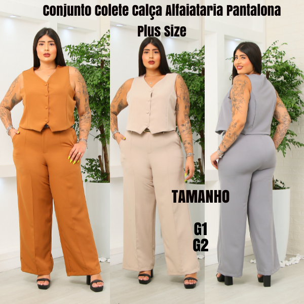 Conjunto Colete Calça Alfaiataria Pantalona Social Plus Size em Oferta na Shopee