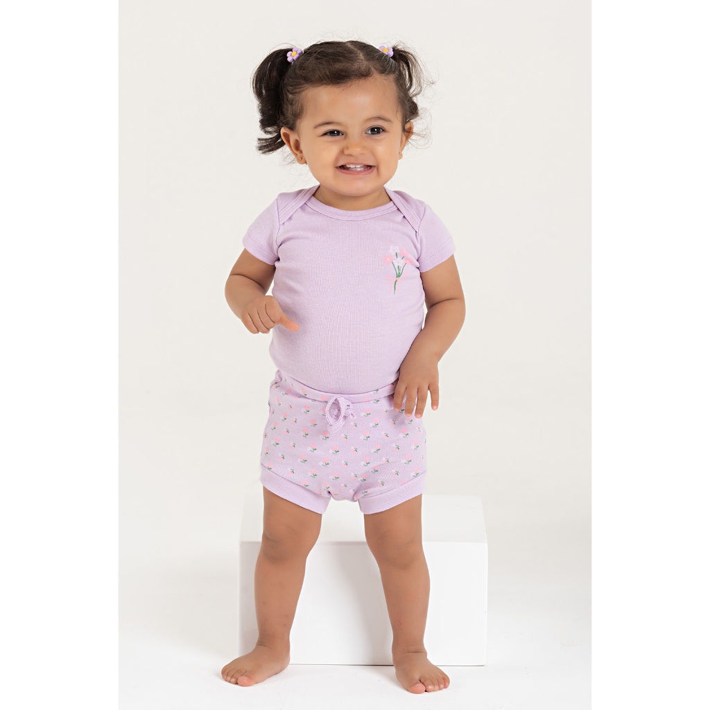 Conjunto para Bebê Menina Body Curto 100% Algodão e Tapa Fralda estilo Short Conforto e Qualidade