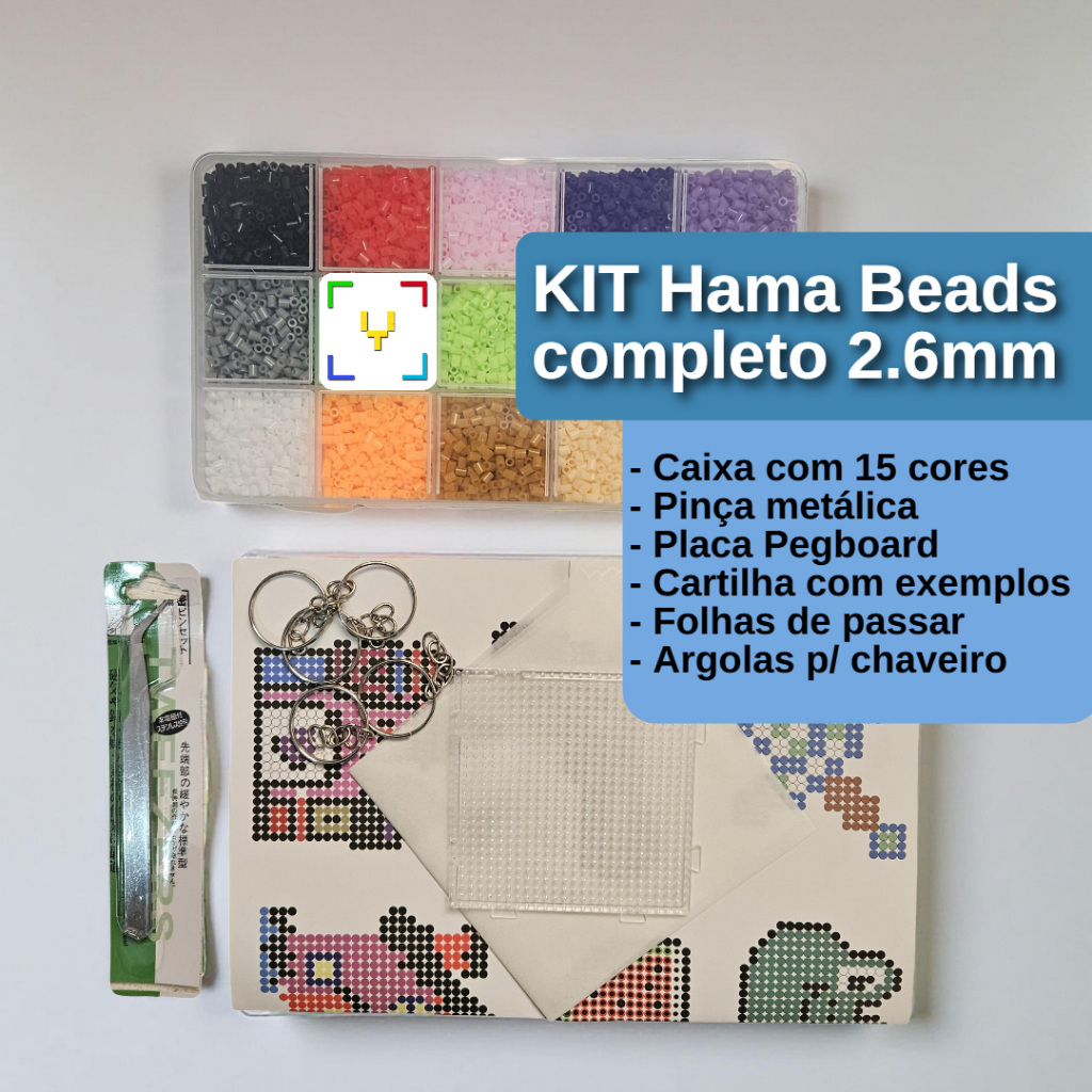 Kit Hama Beads Perler 2.6mm 9500 Unid 15 Cores Caixa + Pegboard +Pinça + Papel + Pinça + Guia