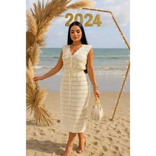 Conjunto Feminino Tricot Saia Midi e Colete com Botões Regata Moda Primavera Verão Casual Elegante em Oferta na Shopee