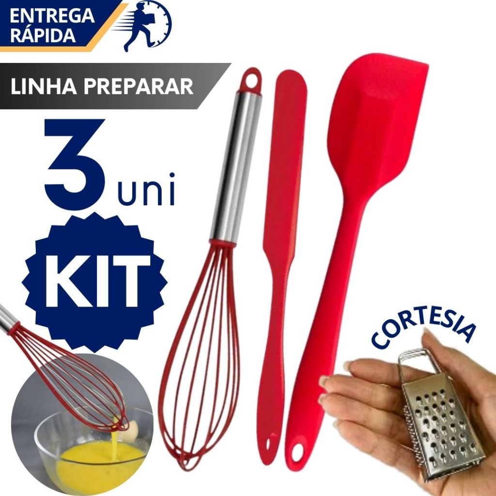 Kit Culinário Para Confeitar Batedor Espátula Silicone Pão Duro Silicone Prático
