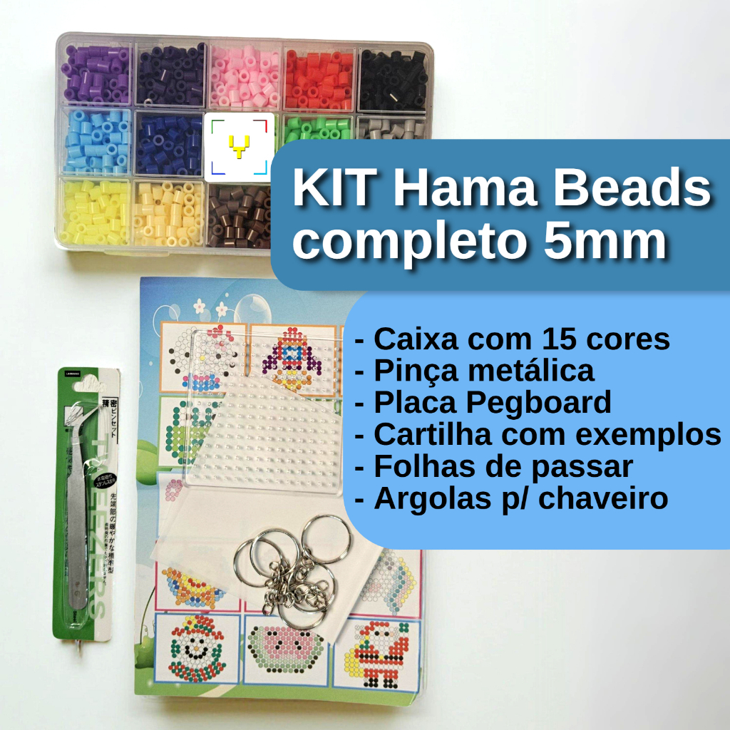 Kit Iniciante Hama Beads 5mm 1500 Peças Youpixel Perler Kit Completo 15 Cores Diferentes com Estojo Divisórias Pegboard