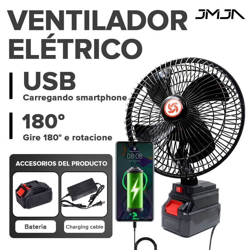 JMJN Ventilador Multifuncional Recarregável 180°–Bateria de Alta Capacidade com Power Bank Portátil para Camping Viagens