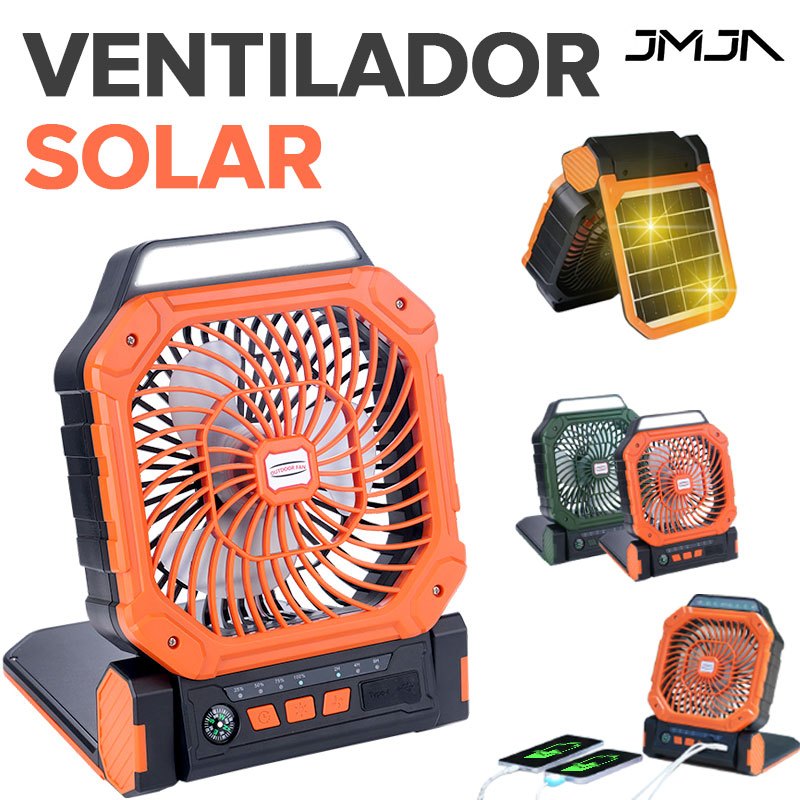 JMJN Ventilador Portátil com Recarga Solar e Power Bank - Fácil de Carregar, Ideal para Acampamentos e Viagens em Oferta na Shopee