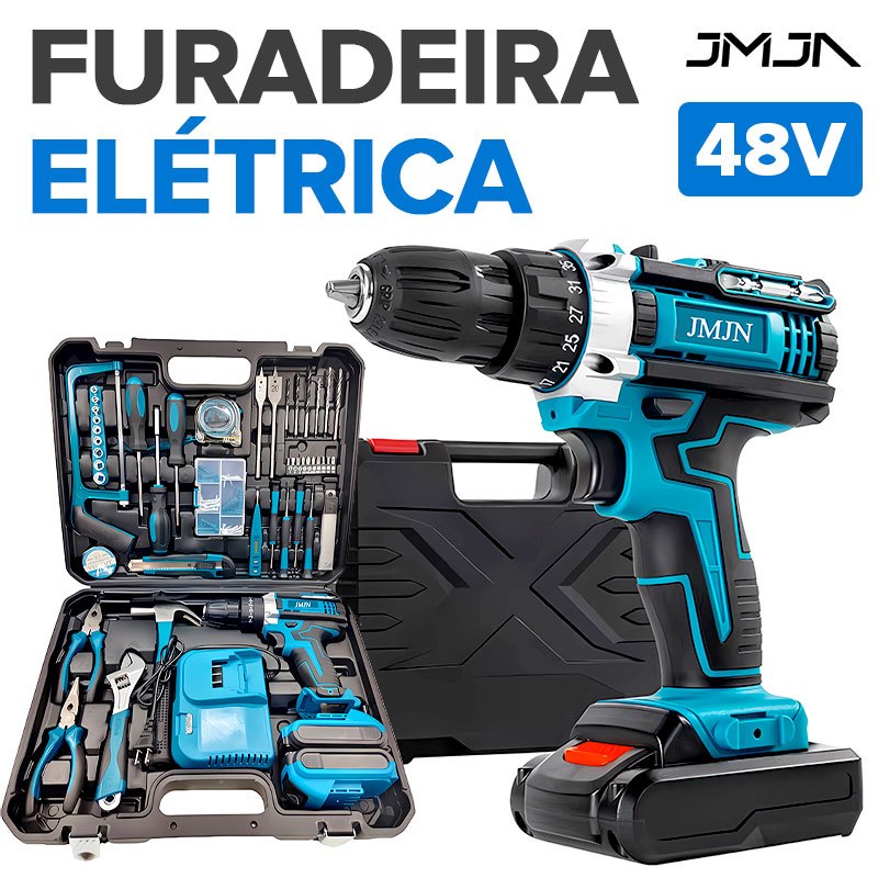 JMJN Parafusadeira e Furadeira Sem Fio 48V com Bateria Recarregável e Maleta 118 Peças Portátil Profissional em Oferta na Shopee