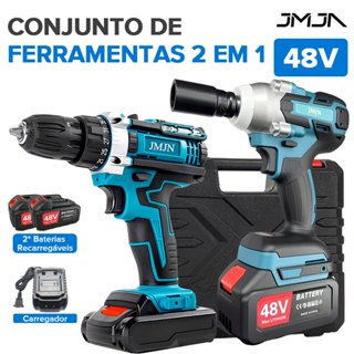 JMJN Kit 2 em 1 Ferramentas 48V com 2 Baterias–Parafusadeira+Chave de Impacto Sem Fio Potente Profissional Recarregável em Oferta na Shopee