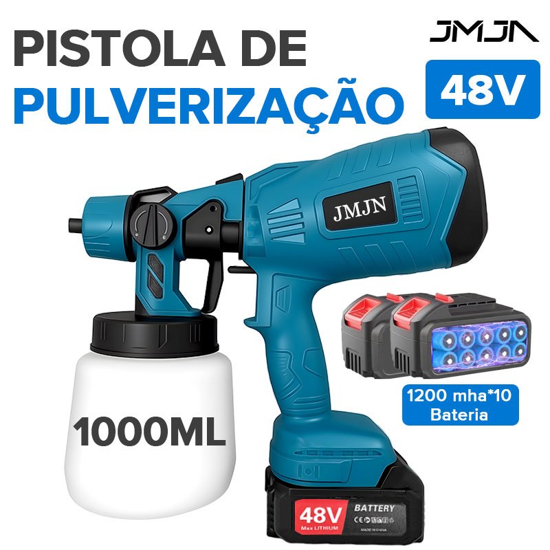 JMJN Pistola de Pintura 48V Sem Fio – Pulverizador Elétrico Portátil com 2 Baterias, Carregador, Funil e Copo de 1000ml em Oferta na Shopee