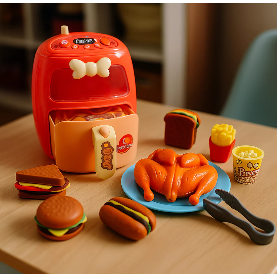 Conjunto Cozinha Infantil Mini Air Fryer Luzes Brinquedo Acessorios Cozinhar Crianca