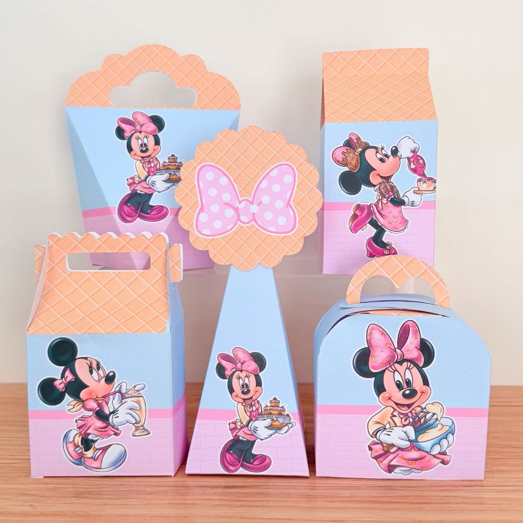 KIT FESTA PRONTA ENTREGA MINNIE CONFEITARIA - Caixinhas para Decoração e Lembrancinhas de Aniversário - Pegue e Monte