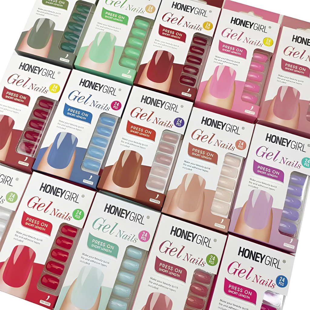 24 Unhas Postiça Honey Girl Diversas Cores Com Adhesivo