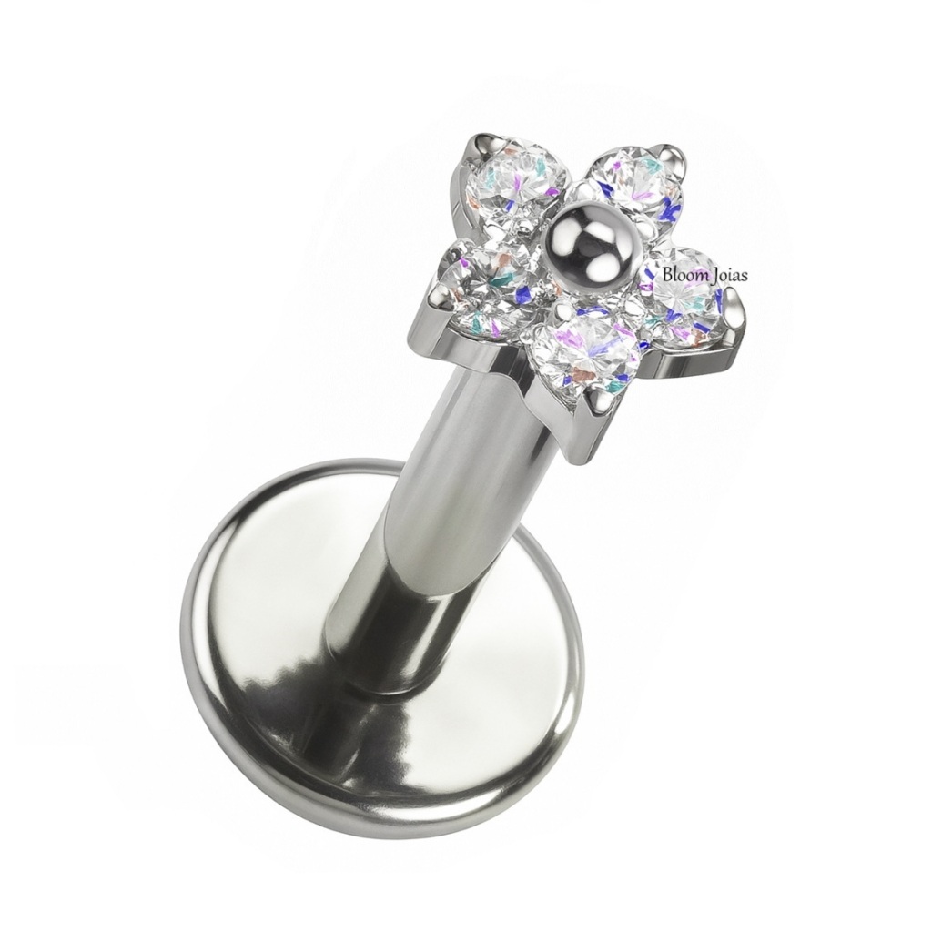 Piercing Tragus Labret 100% Titânio Mini Flor Com Zircônias Push Pin em Oferta na Shopee