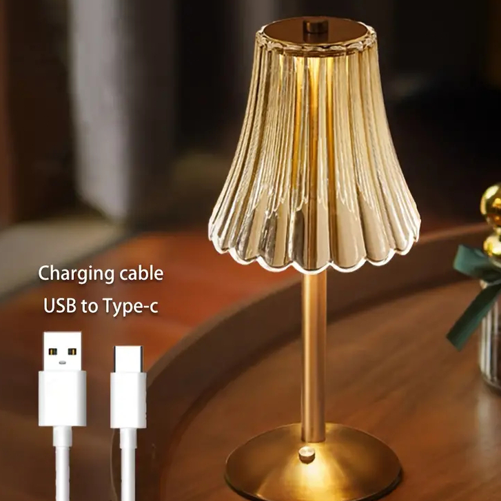 Abajur Recarregável de Mesa dourado Aço inoxidável Luz Touch LED Ajustável USB Luminária de mesa para quarto