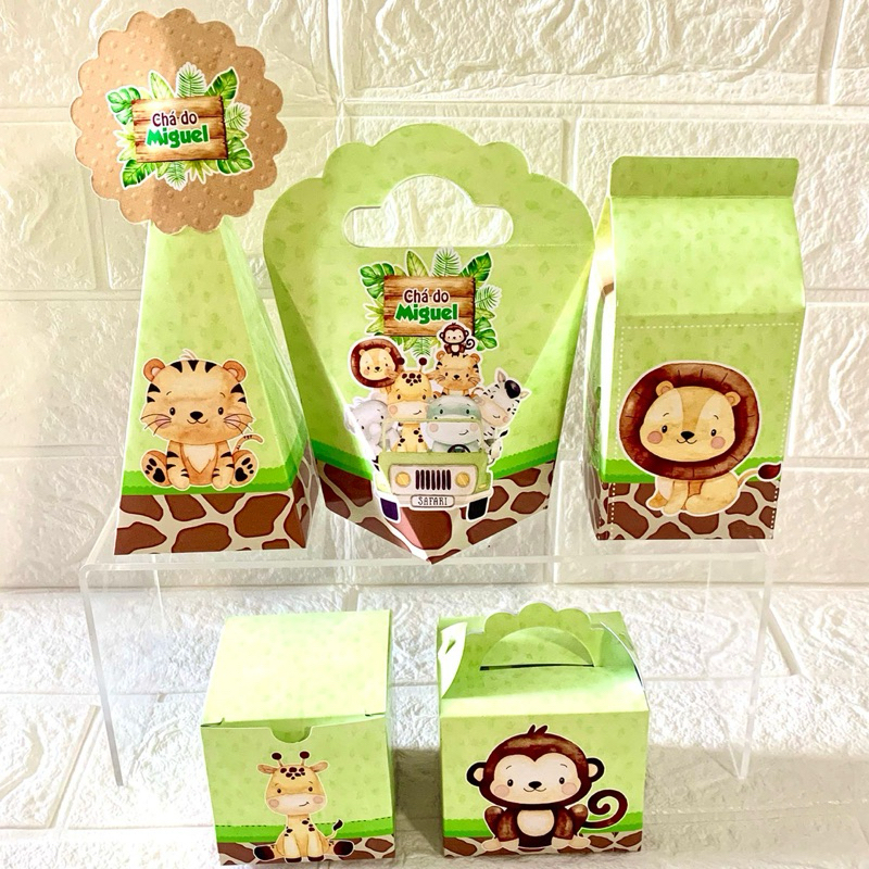 Safari aquarela - Kit Festa Personalizada - Caixinhas Personalizadas (PAPEL FOTOGRÁFICO 180G) - lembrancinha aniversário