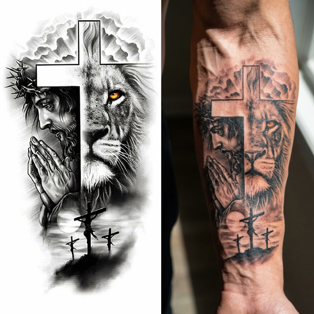 Tatuagem Temporária Tattoo Removível Fake Grande Leão Jesus Cristo em Oferta na Shopee