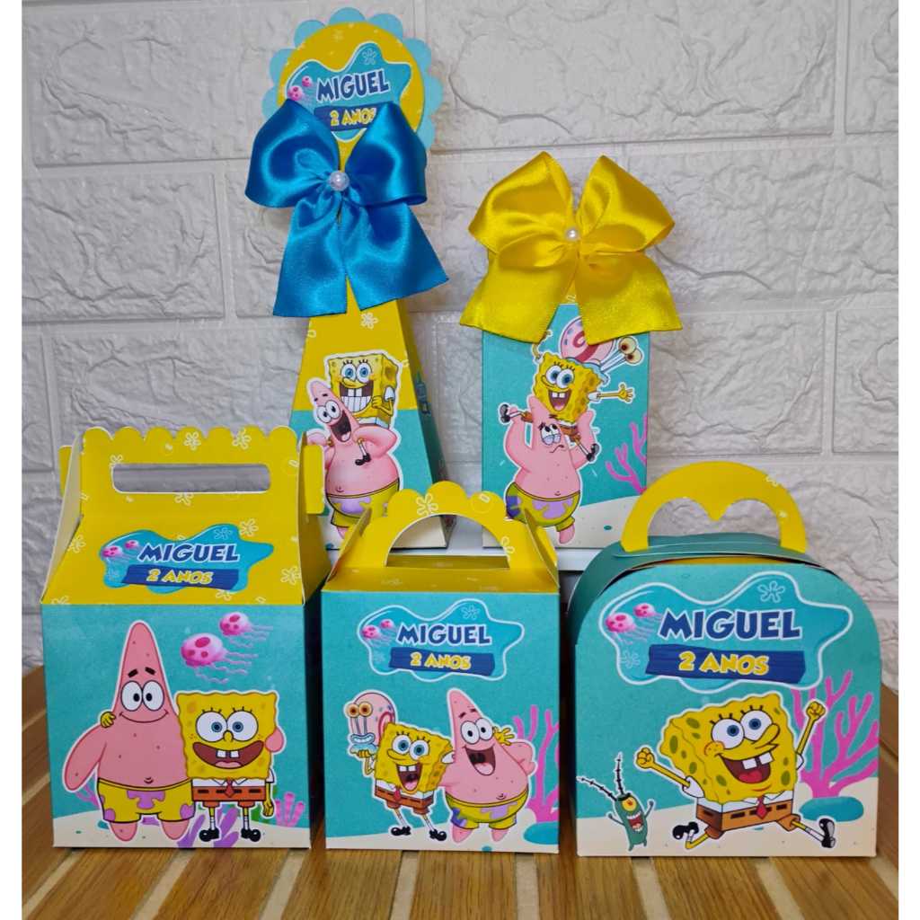 PEGUE E MONTE - KIT Caixinhas Personalizadas Festa BOB ESPONJA | Lembrancinhas para festa infantil