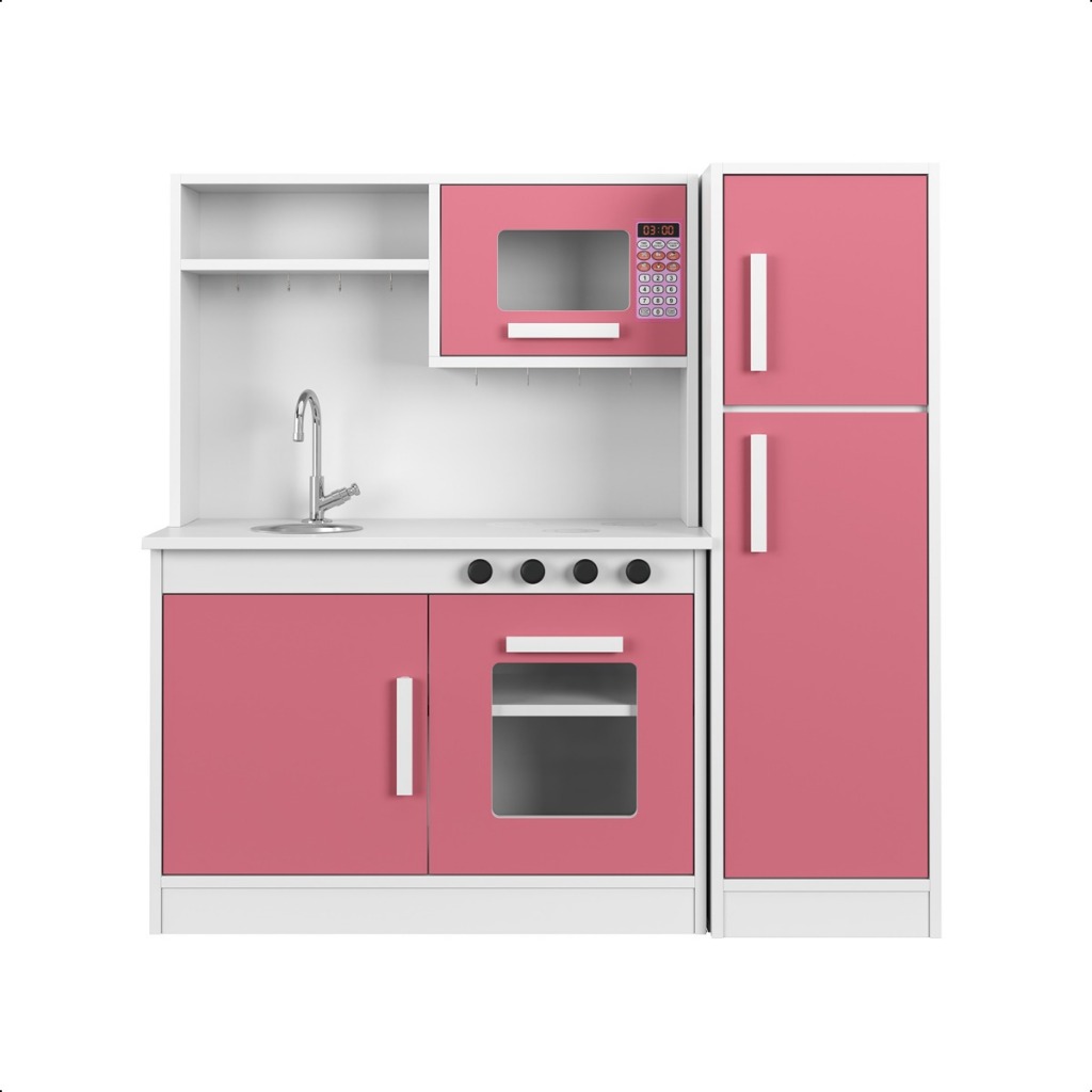 OFERTA Kit Cozinha com Microondas Geladeira Pia Fogão Infantil Brinquedo Criança Educativo Cores
