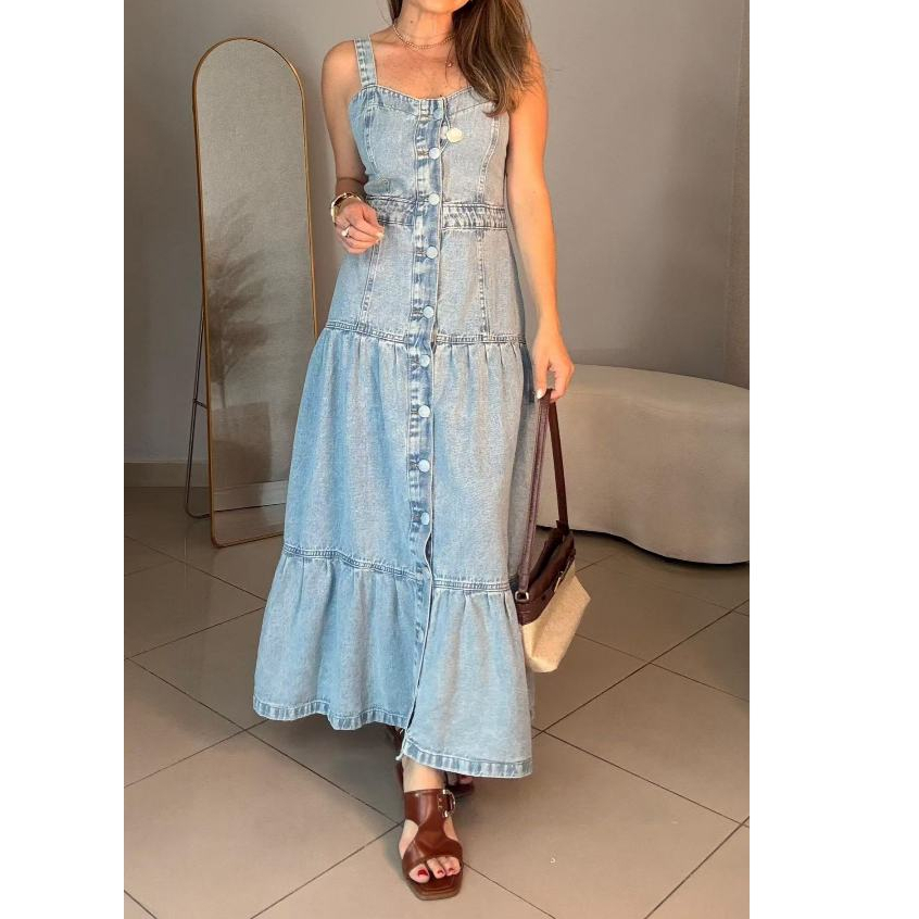 Vestido jeans Femininos/Saia Jeans/Vestidos Longo moda moderna em Oferta na Shopee