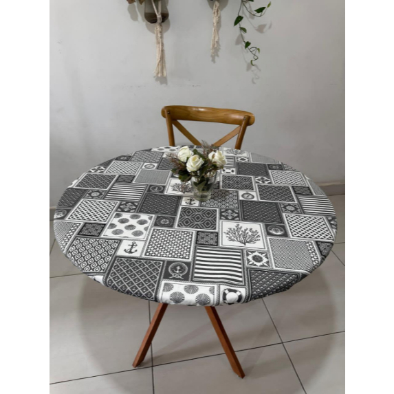 Capa, Toalha de Mesa Impermeável Premium tecido Acquablock , redonda com elástico - marina - Romance