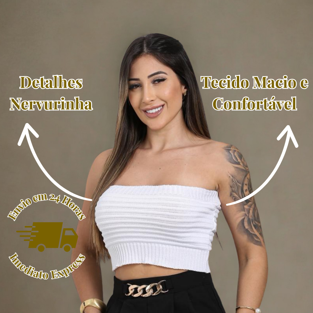 Top Cropped Feminino Tomara que Caia Tricot Modal Elegante Casual Basico Festa Moda Verão Calor