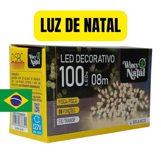 kit 5 Pisca Pisca Luz de Natal 100 Led 8m Branco Frio 127v - 8 Funções Fio Transparente Wincy Natal